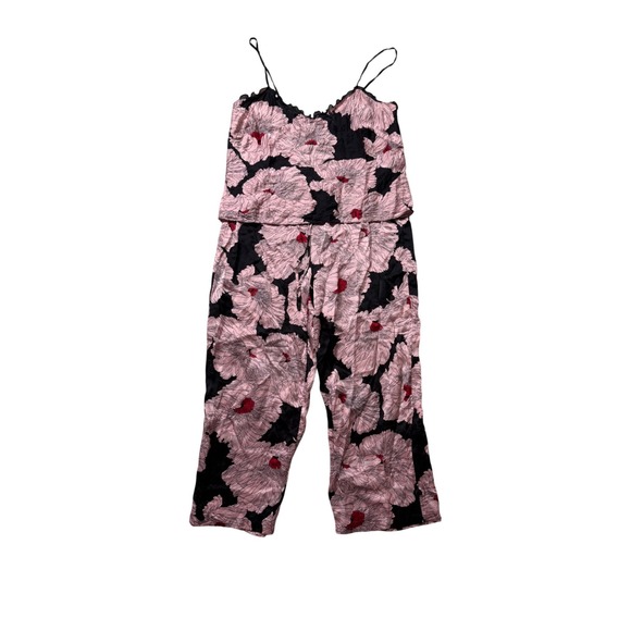 August Moon Other - August Moon silk floral pajama set cami capri pants coquette y2k